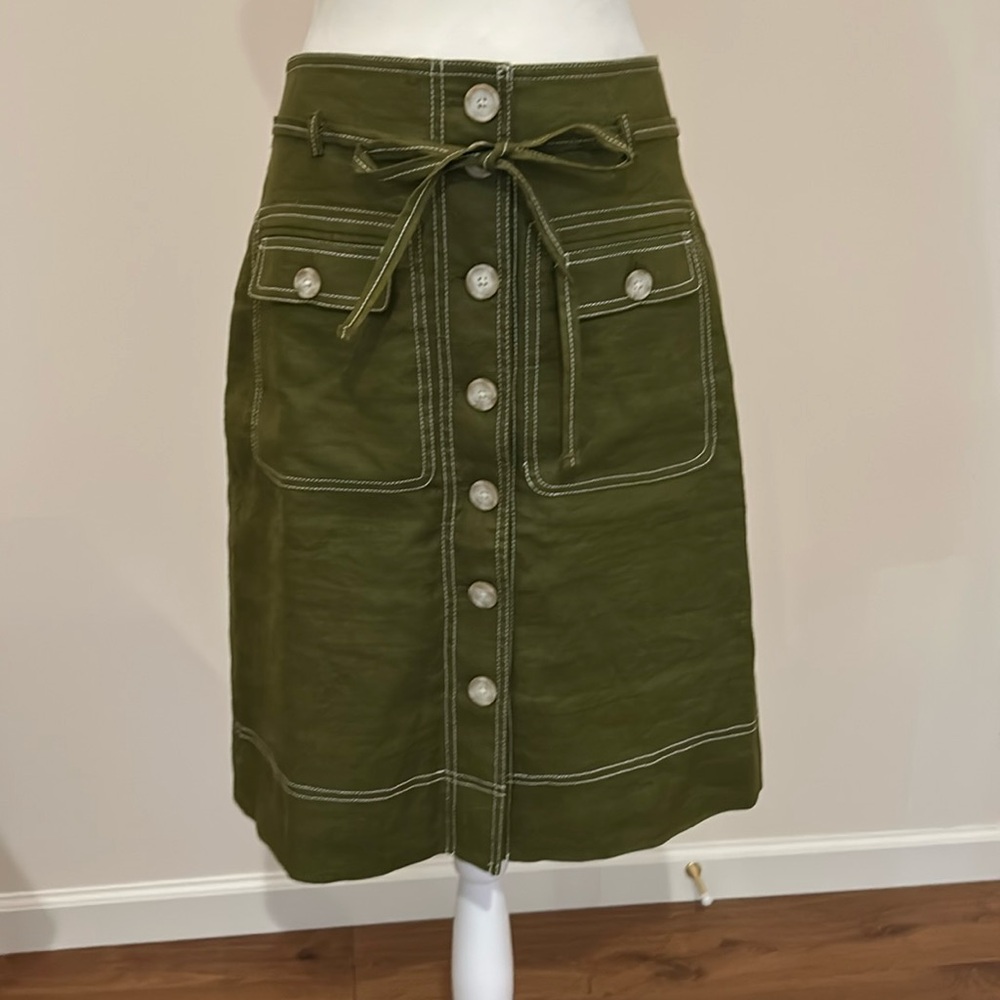 J.crew olive green button front skirt